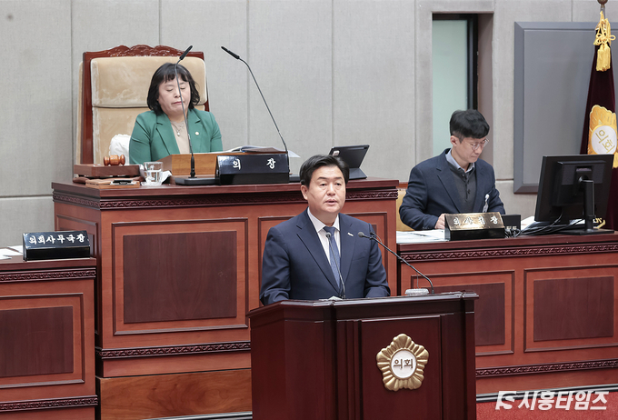 26일 임병택 시흥시장이 시정연설을 하고 있다.